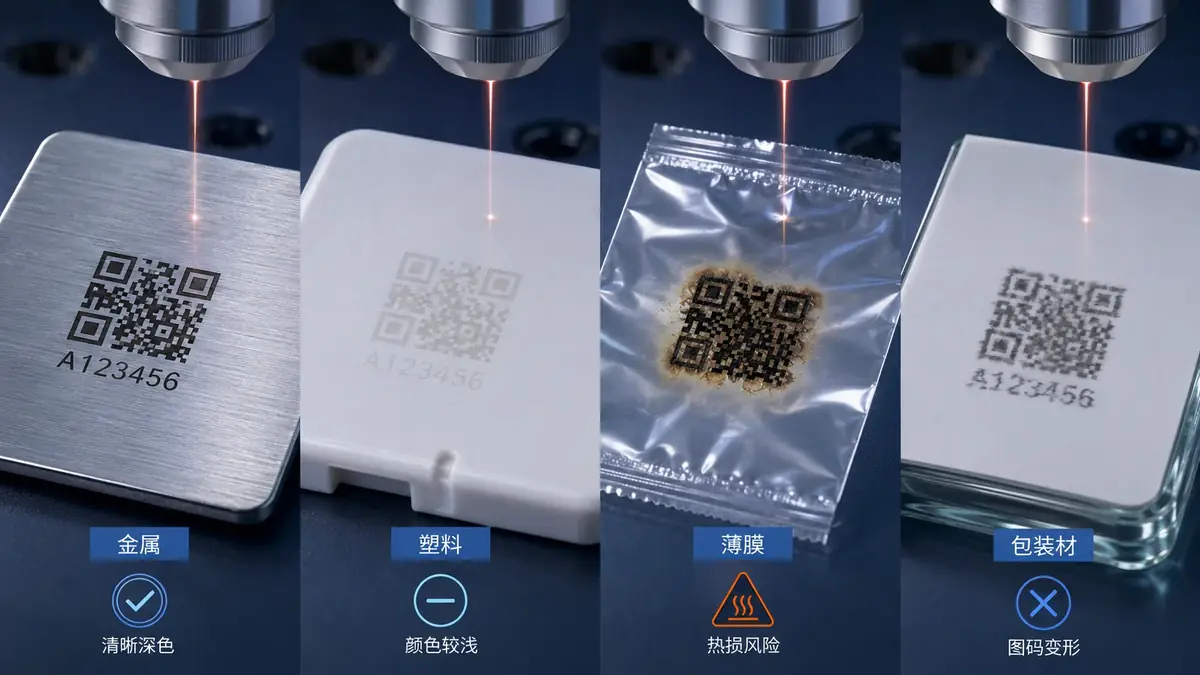 不同材料激光打标结果差异明显