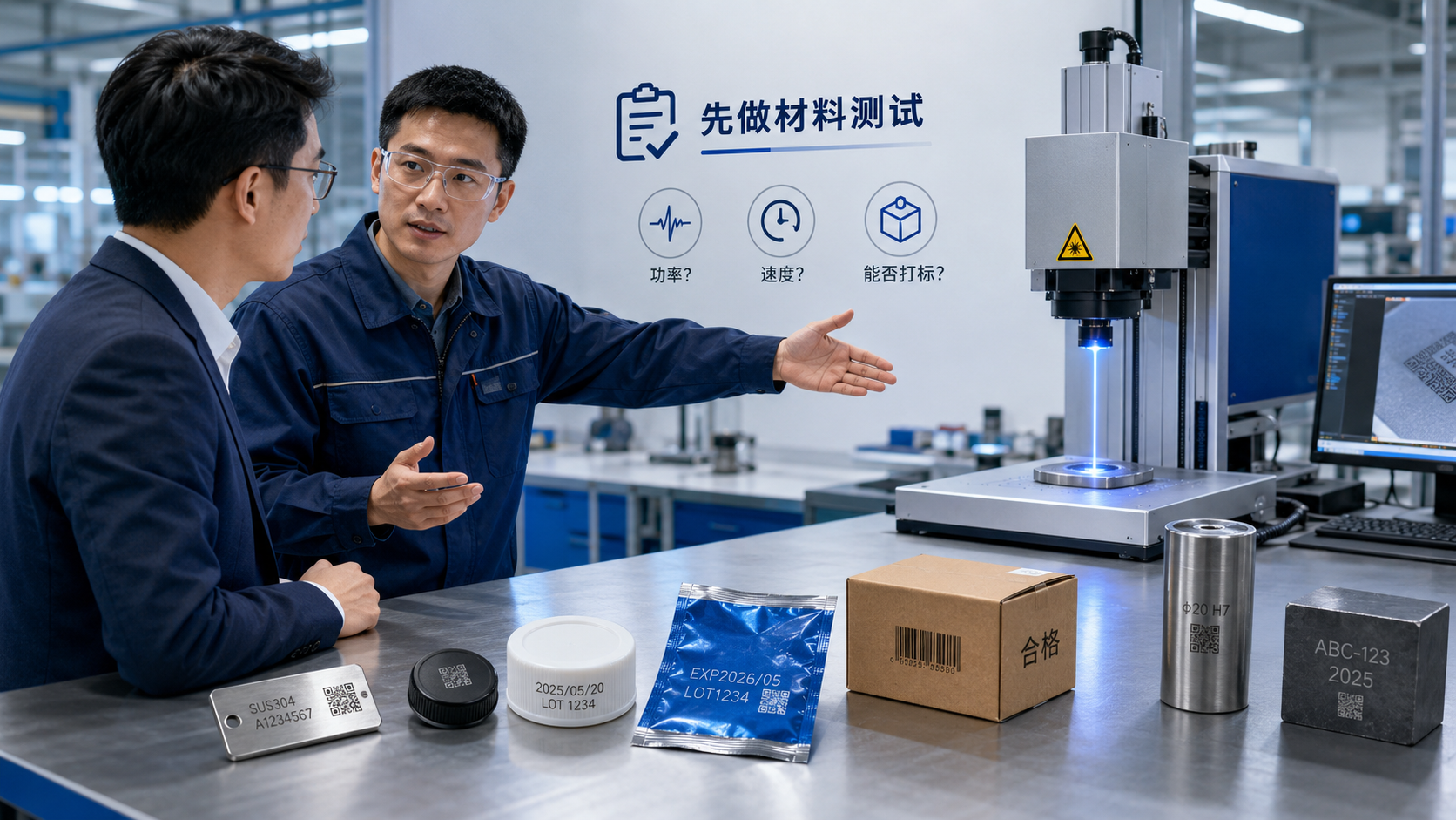 激光打标前先做材料测试